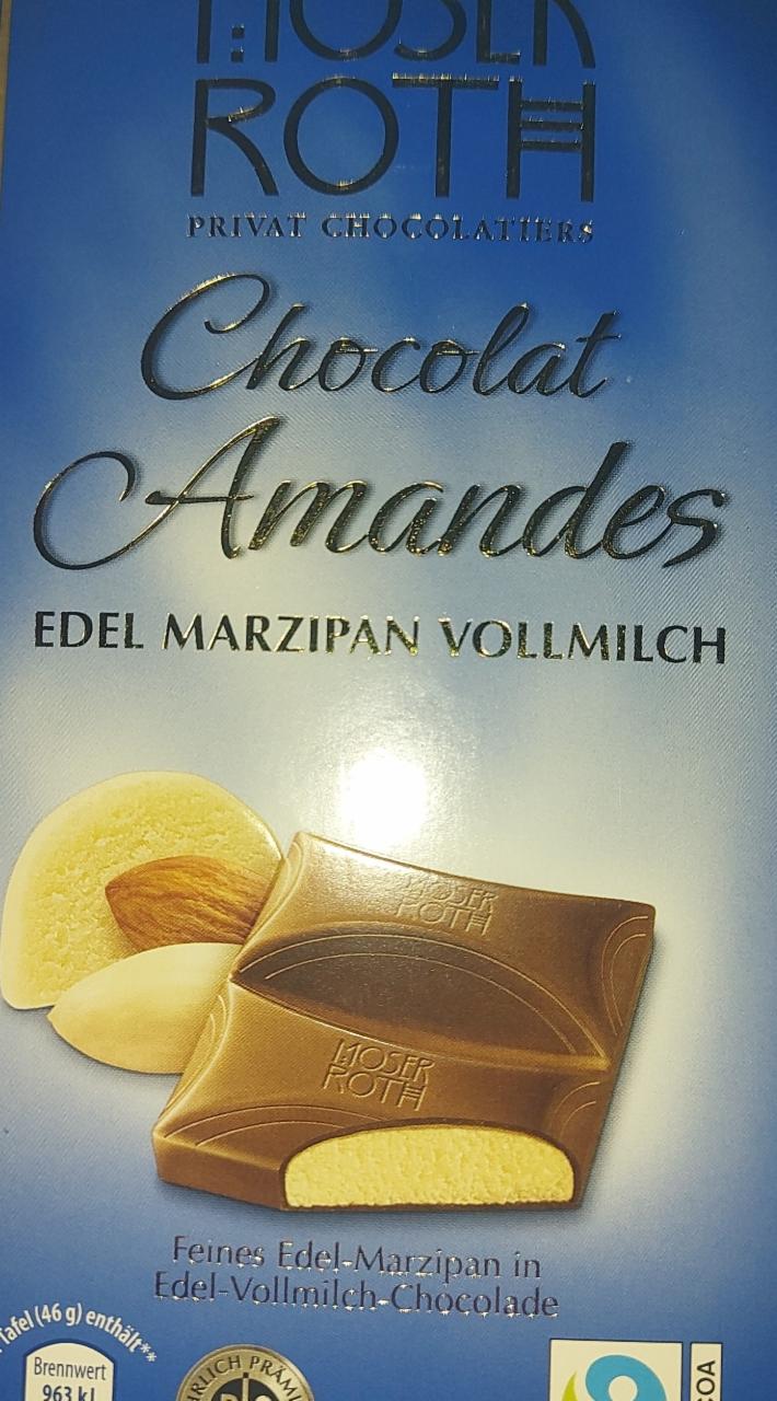 Fotografie - Chocolat Amandes Edel Marzipan Vollmilch Moser Roth