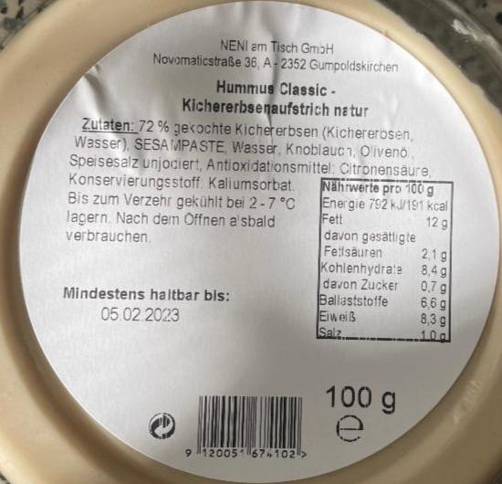 Fotografie - Hummus Classic Kichererbsenaufstrich natur