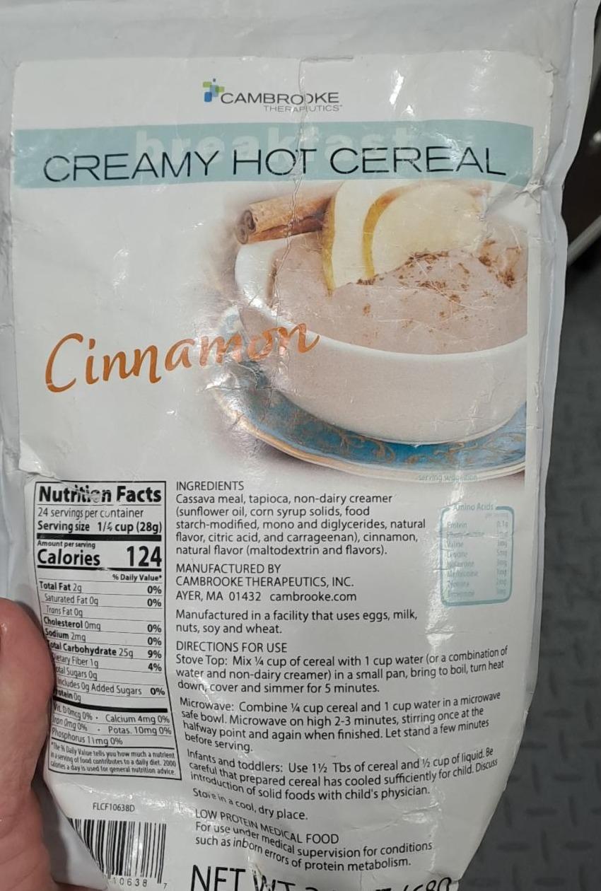 Fotografie - Creamy Hot Cereal Cinnamon PKU Cambrooke